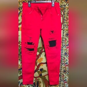 Stylish Red Distressed Men's Jeans 32x32